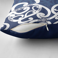 New Zealand Maori Mo Bros Pillow Cover Blue Ribbon With Koru Kowhaiwhai - Polynesian Pride