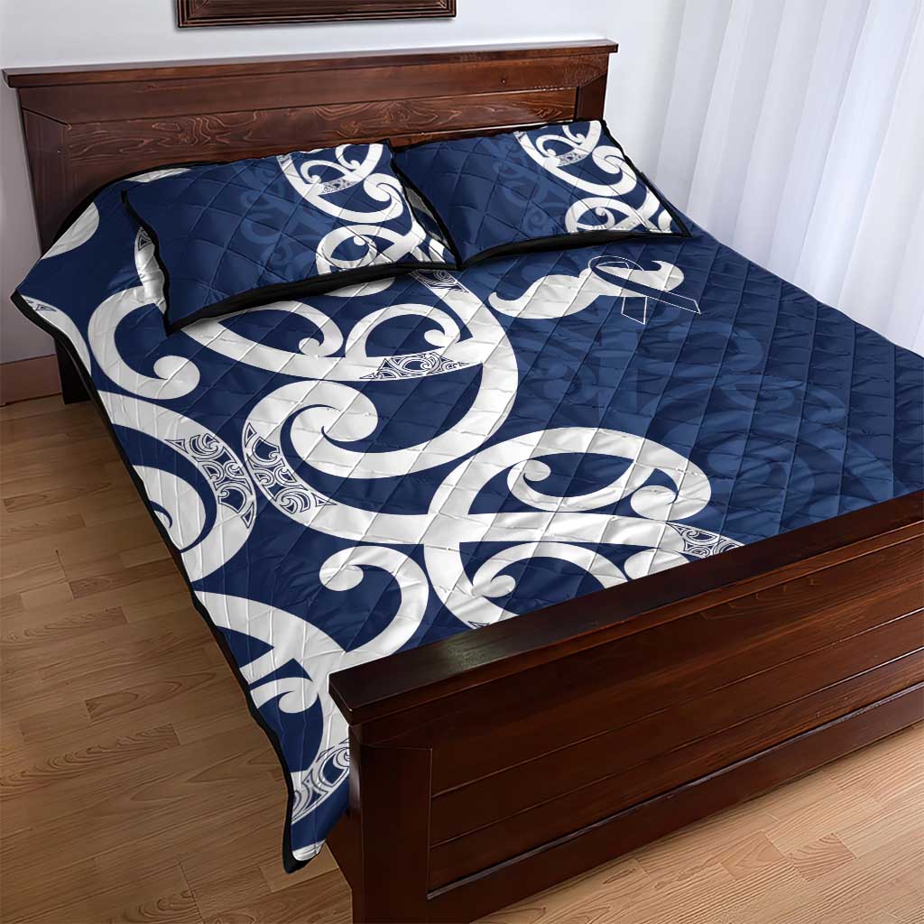 New Zealand Maori Mo Bros Quilt Bed Set Blue Ribbon With Koru Kowhaiwhai - Polynesian Pride