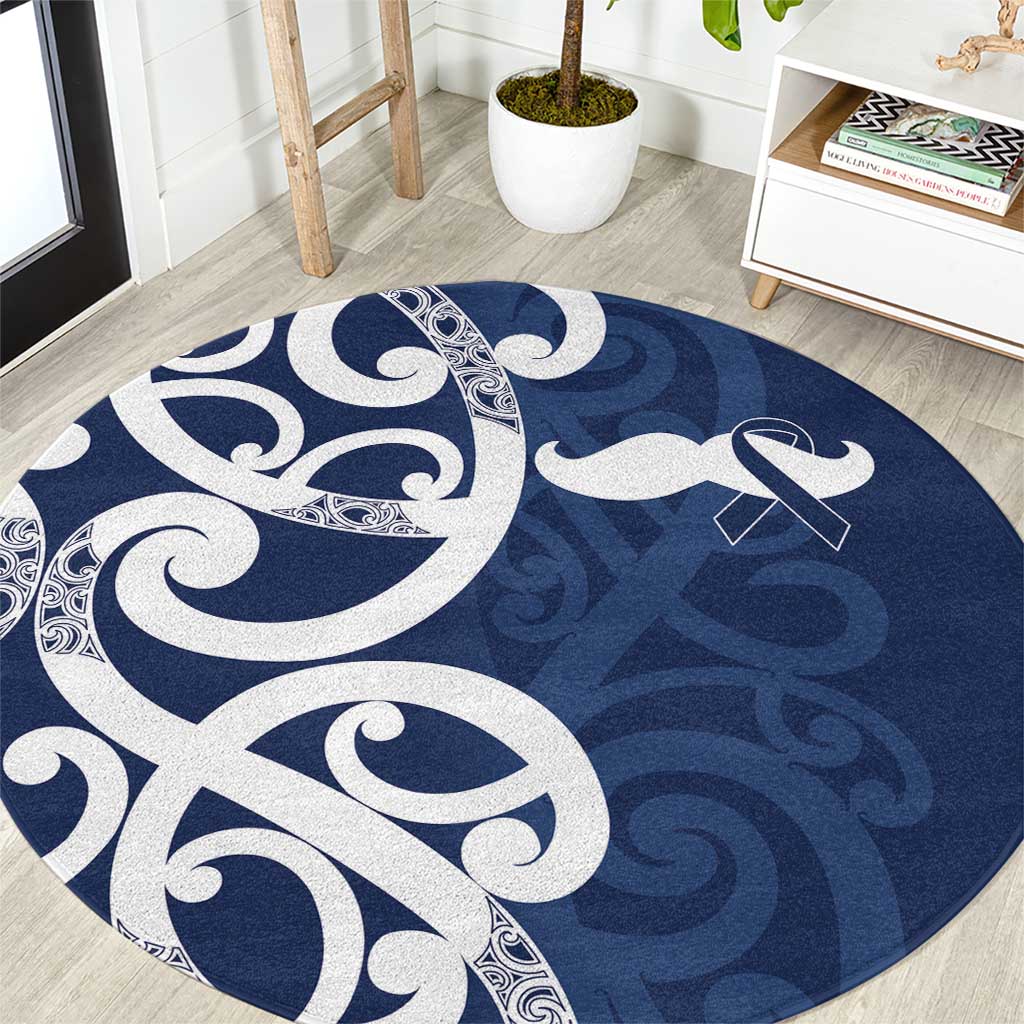New Zealand Maori Mo Bros Round Carpet Blue Ribbon With Koru Kowhaiwhai - Polynesian Pride