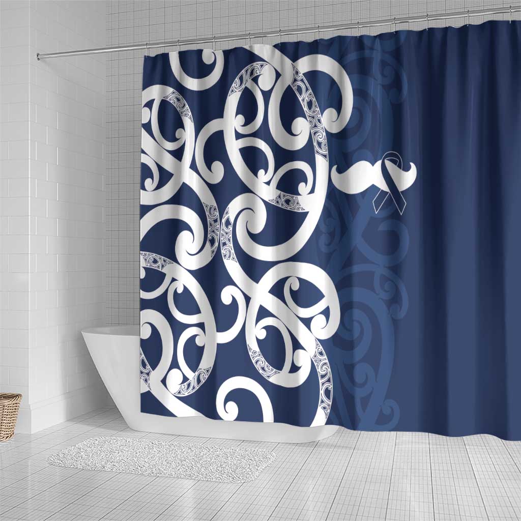 New Zealand Maori Mo Bros Shower Curtain Blue Ribbon With Koru Kowhaiwhai - Polynesian Pride