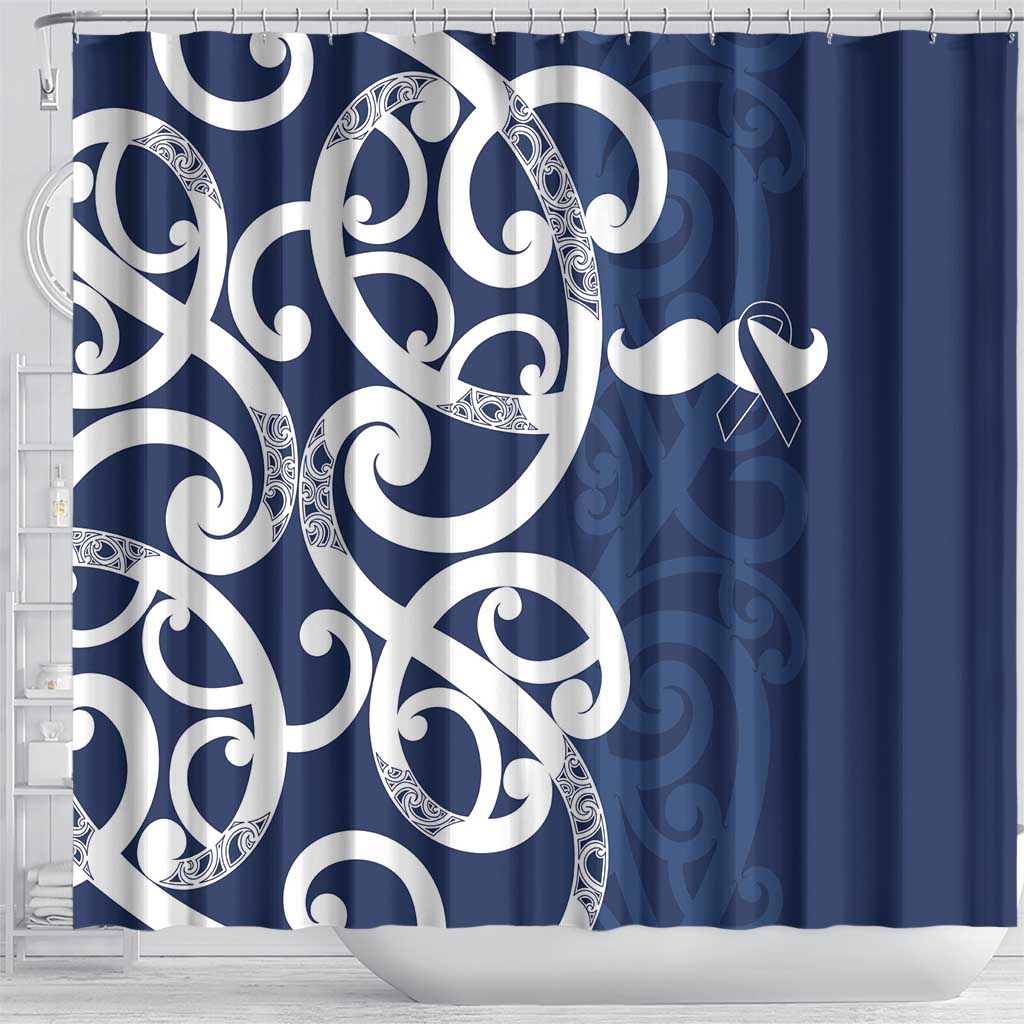 New Zealand Maori Mo Bros Shower Curtain Blue Ribbon With Koru Kowhaiwhai - Polynesian Pride