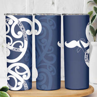 New Zealand Maori Mo Bros Skinny Tumbler Blue Ribbon With Koru Kowhaiwhai - Polynesian Pride