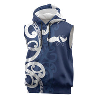 New Zealand Maori Mo Bros Sleeveless Hoodie Blue Ribbon With Koru Kowhaiwhai - Polynesian Pride