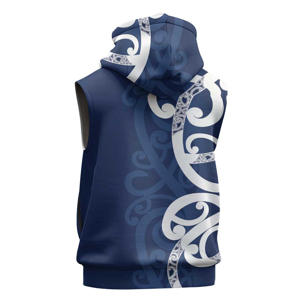 New Zealand Maori Mo Bros Sleeveless Hoodie Blue Ribbon With Koru Kowhaiwhai - Polynesian Pride