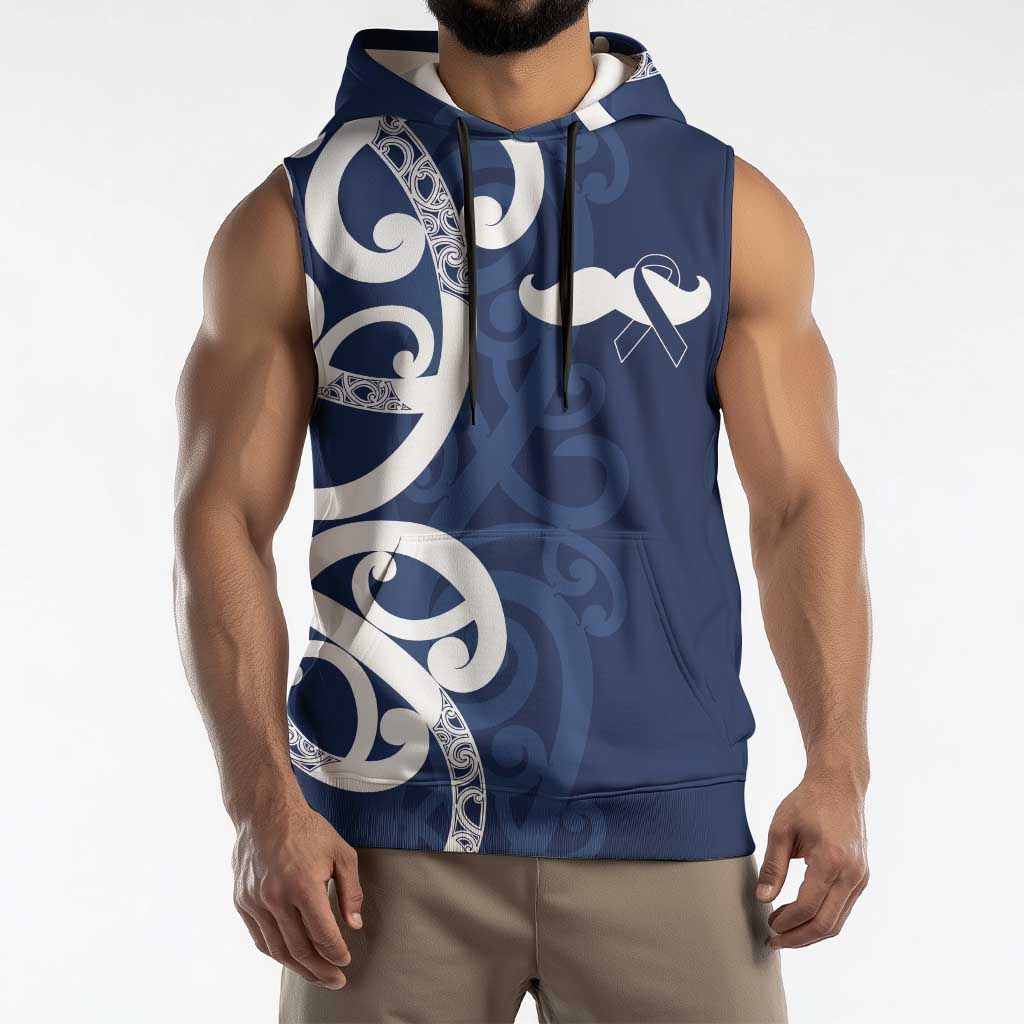 New Zealand Maori Mo Bros Sleeveless Hoodie Blue Ribbon With Koru Kowhaiwhai - Polynesian Pride