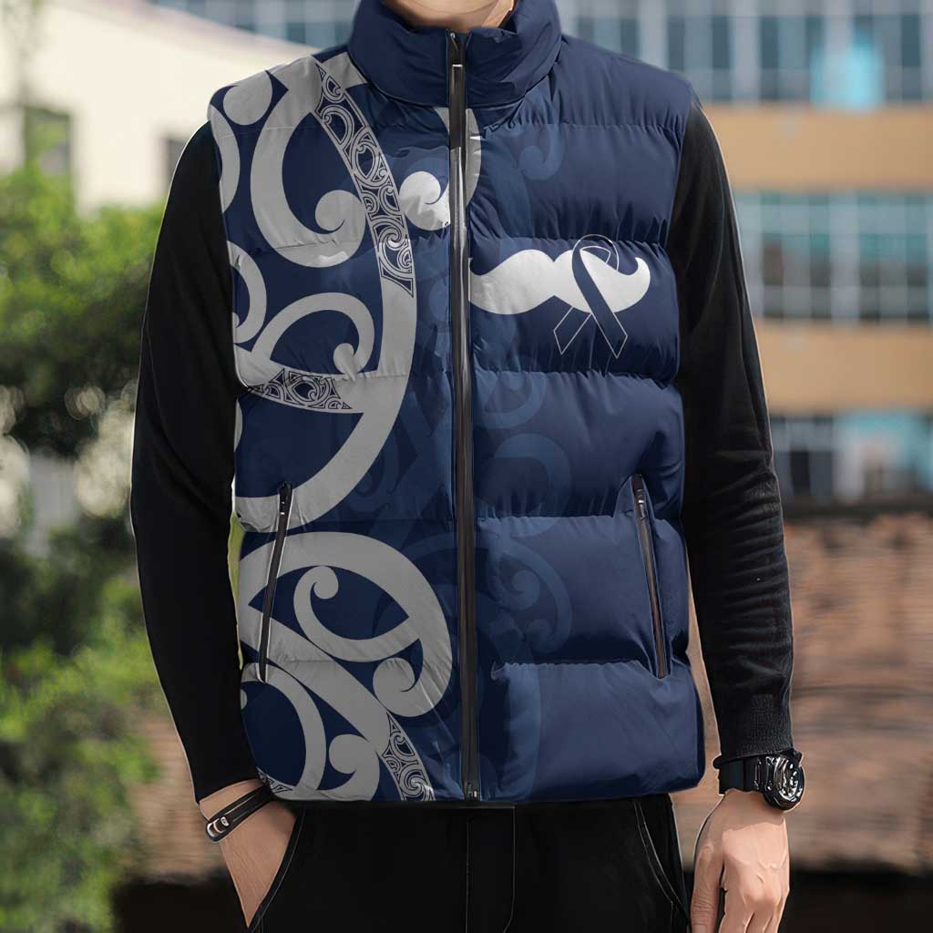 New Zealand Maori Mo Bros Sleeveless Puffer Jacket Blue Ribbon With Koru Kowhaiwhai - Polynesian Pride