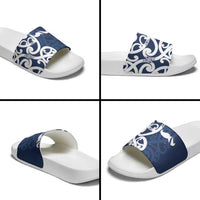 New Zealand Maori Mo Bros Slide Sandals Blue Ribbon With Koru Kowhaiwhai - Polynesian Pride