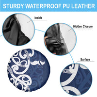 New Zealand Maori Mo Bros Spare Tire Cover Blue Ribbon With Koru Kowhaiwhai - Polynesian Pride