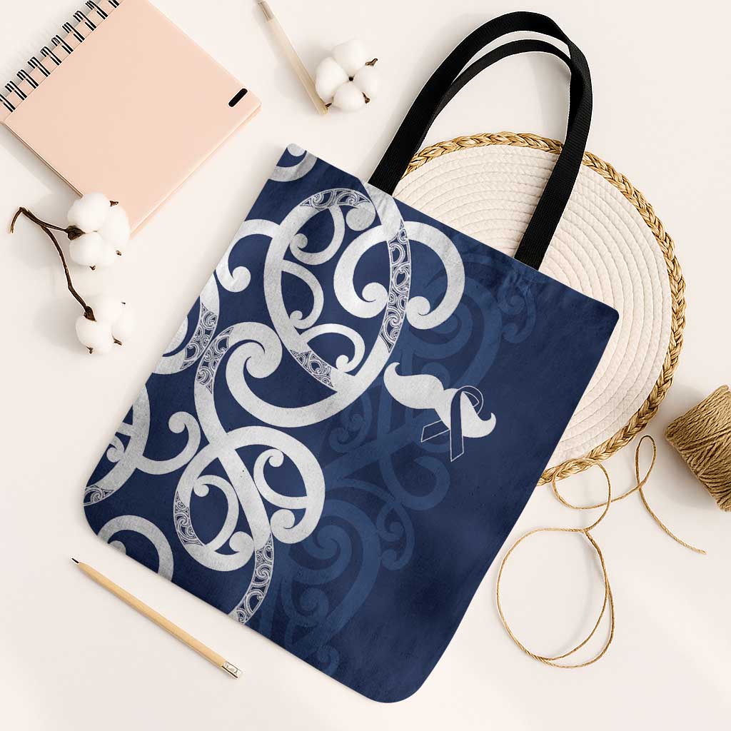 New Zealand Maori Mo Bros Tote Bag Blue Ribbon With Koru Kowhaiwhai - Polynesian Pride
