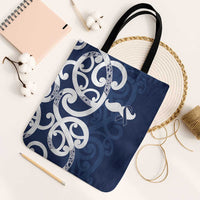 New Zealand Maori Mo Bros Tote Bag Blue Ribbon With Koru Kowhaiwhai - Polynesian Pride