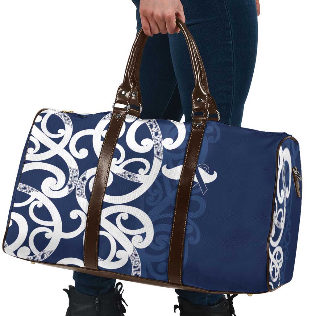 New Zealand Maori Mo Bros Travel Bag Blue Ribbon With Koru Kowhaiwhai - Polynesian Pride
