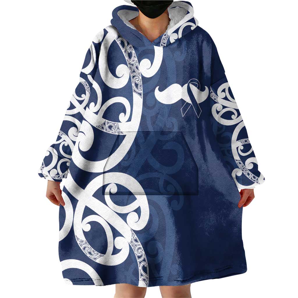 New Zealand Maori Mo Bros Wearable Blanket Hoodie Blue Ribbon With Koru Kowhaiwhai - Polynesian Pride