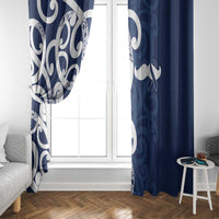 New Zealand Maori Mo Bros Window Curtain Blue Ribbon With Koru Kowhaiwhai - Polynesian Pride