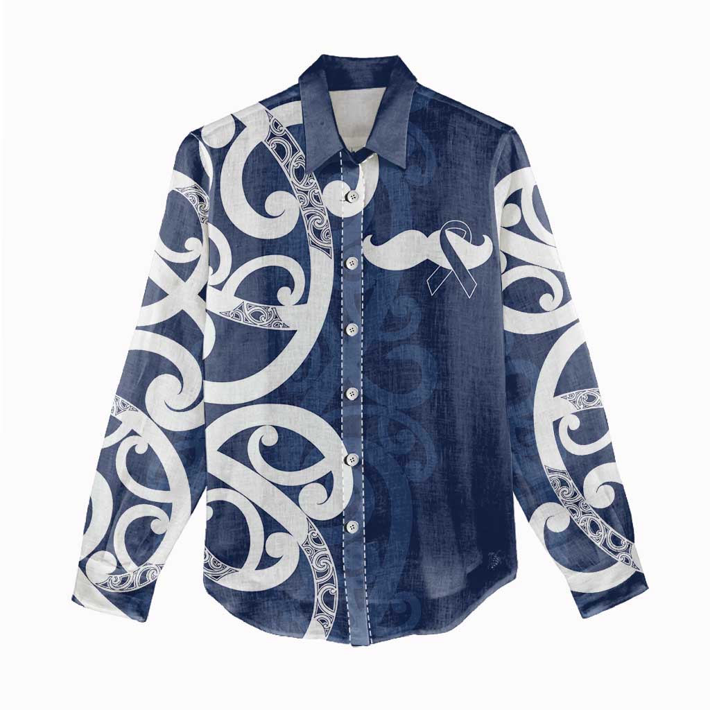 New Zealand Maori Mo Bros Women Casual Shirt Blue Ribbon With Koru Kowhaiwhai - Polynesian Pride