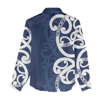 New Zealand Maori Mo Bros Women Casual Shirt Blue Ribbon With Koru Kowhaiwhai - Polynesian Pride