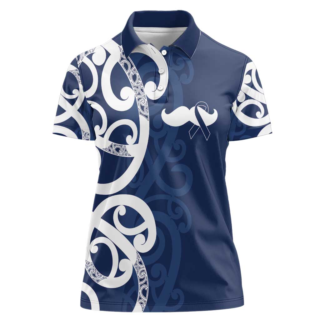 New Zealand Maori Mo Bros Women Polo Shirt Blue Ribbon With Koru Kowhaiwhai - Polynesian Pride