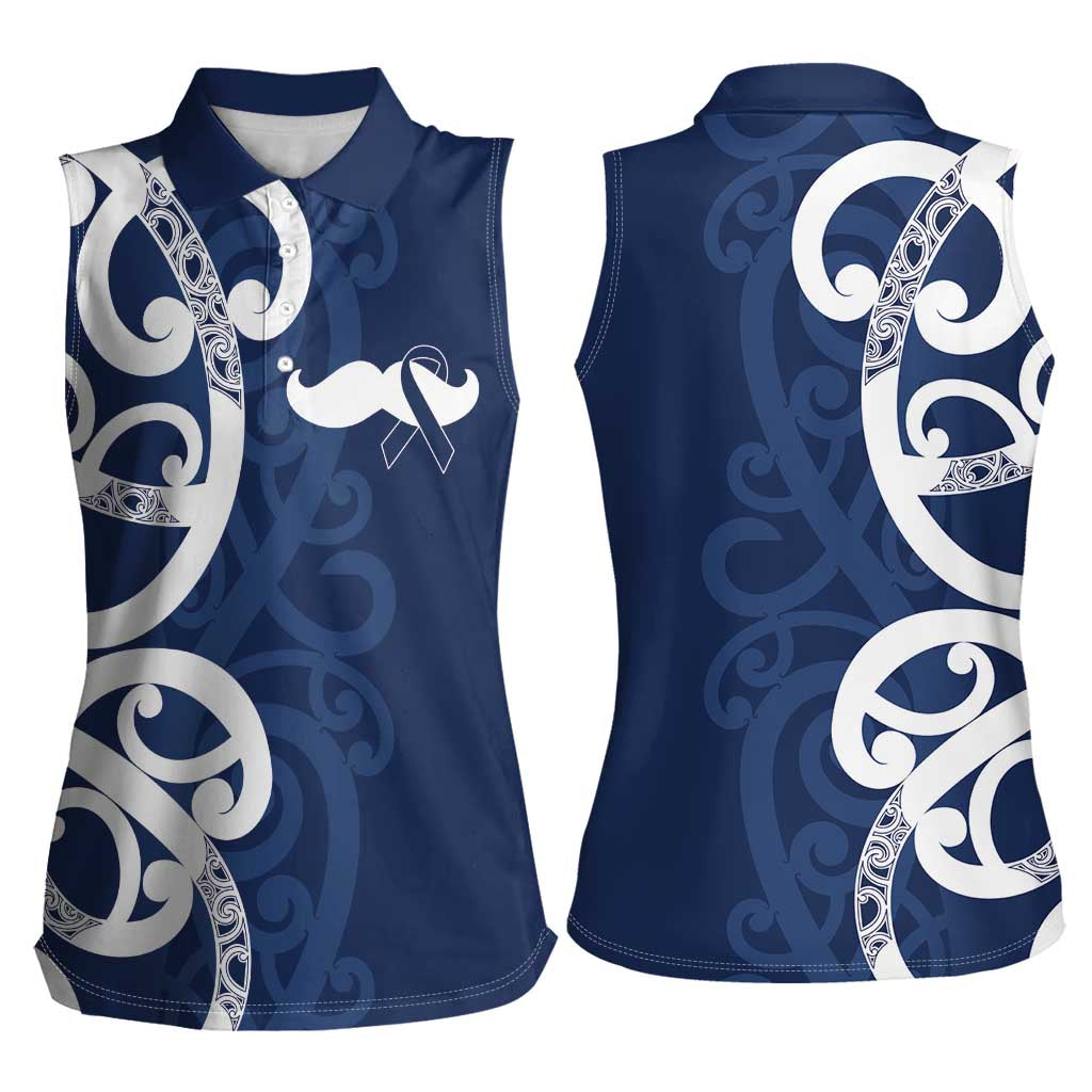 New Zealand Maori Mo Bros Women Sleeveless Polo Shirt Blue Ribbon With Koru Kowhaiwhai - Polynesian Pride