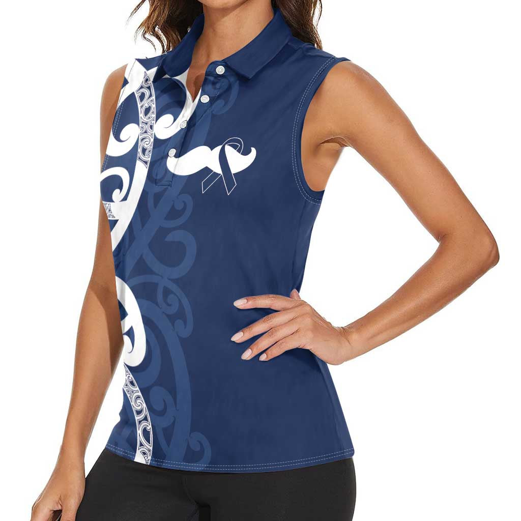 New Zealand Maori Mo Bros Women Sleeveless Polo Shirt Blue Ribbon With Koru Kowhaiwhai - Polynesian Pride