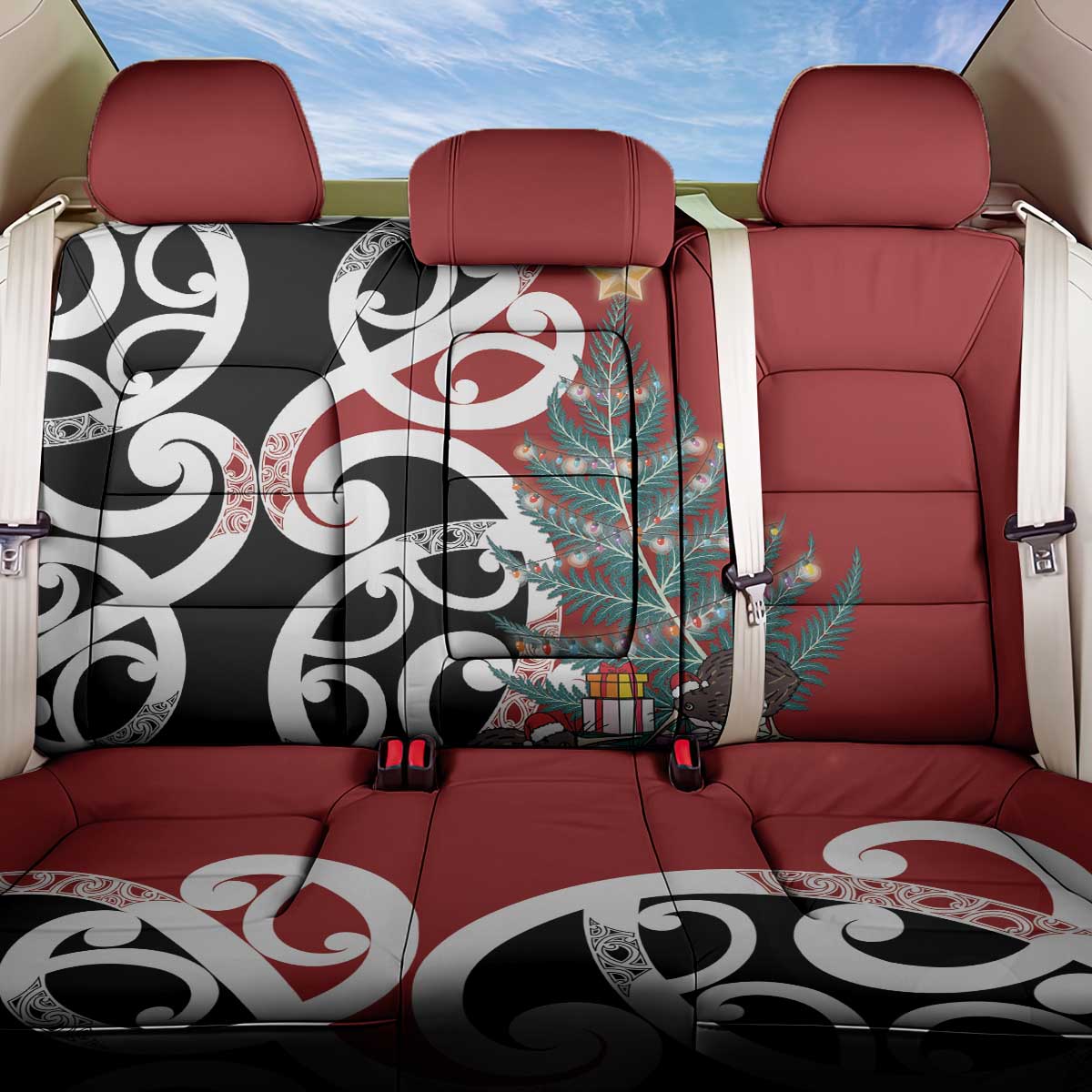 New Zealand Silver Fern Christmas Tree Back Car Seat Cover Meri Kirihimete - Polynesian Pride