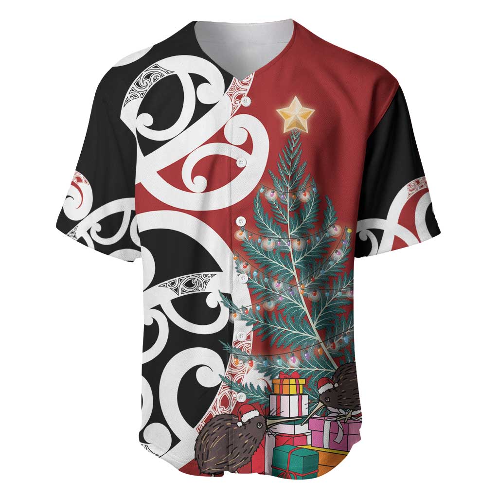 New Zealand Silver Fern Christmas Tree Baseball Jersey Meri Kirihimete - Polynesian Pride
