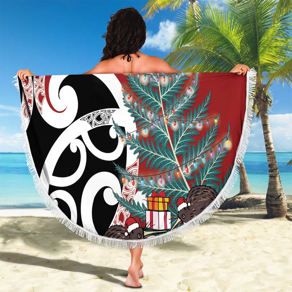 New Zealand Silver Fern Christmas Tree Beach Blanket Meri Kirihimete - Polynesian Pride