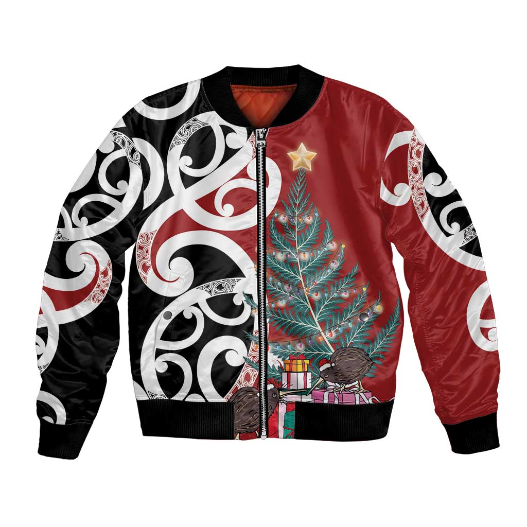New Zealand Silver Fern Christmas Tree Bomber Jacket Meri Kirihimete - Polynesian Pride