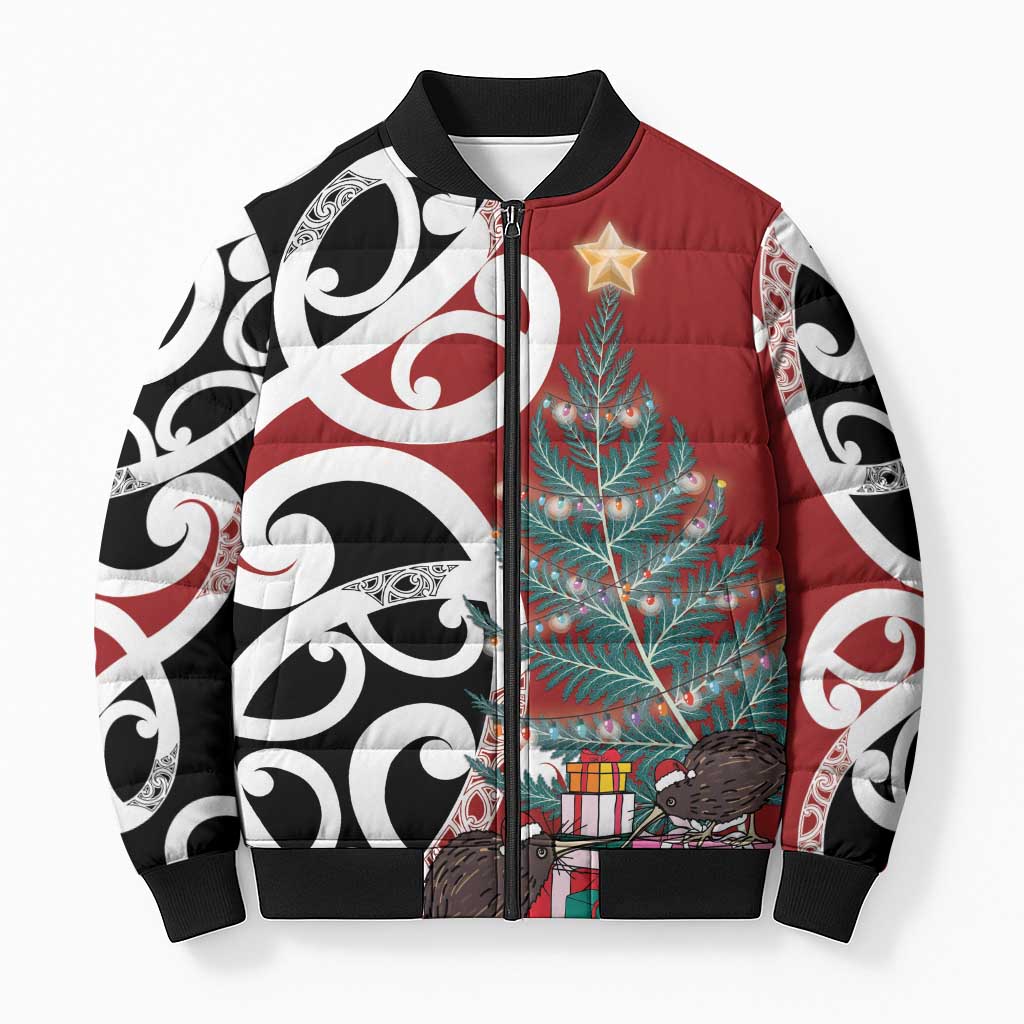 New Zealand Silver Fern Christmas Tree Bomber Puffer Jacket Meri Kirihimete - Polynesian Pride