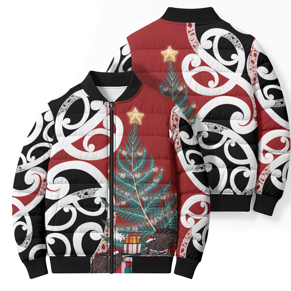New Zealand Silver Fern Christmas Tree Bomber Puffer Jacket Meri Kirihimete - Polynesian Pride