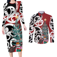 New Zealand Silver Fern Christmas Tree Couples Matching Long Sleeve Bodycon Dress and Long Sleeve Button Shirt Meri Kirihimete - Polynesian Pride