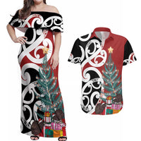 New Zealand Silver Fern Christmas Tree Couples Matching Off Shoulder Maxi Dress and Hawaiian Shirt Meri Kirihimete - Polynesian Pride