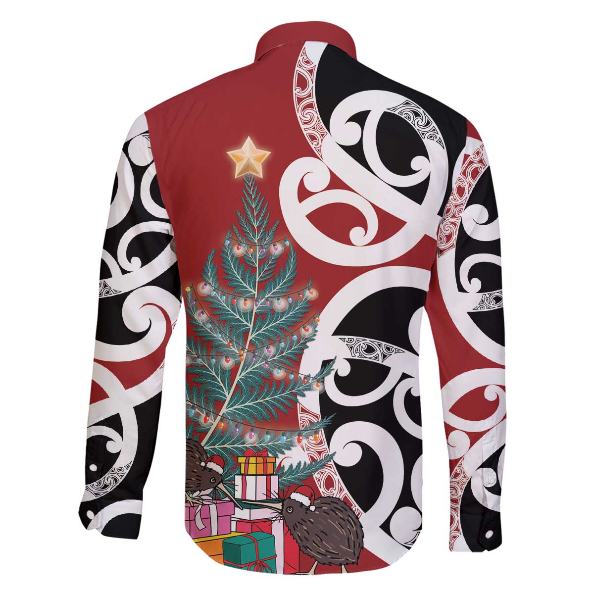 New Zealand Silver Fern Christmas Tree Family Matching Off The Shoulder Long Sleeve Dress and Hawaiian Shirt Meri Kirihimete - Polynesian Pride