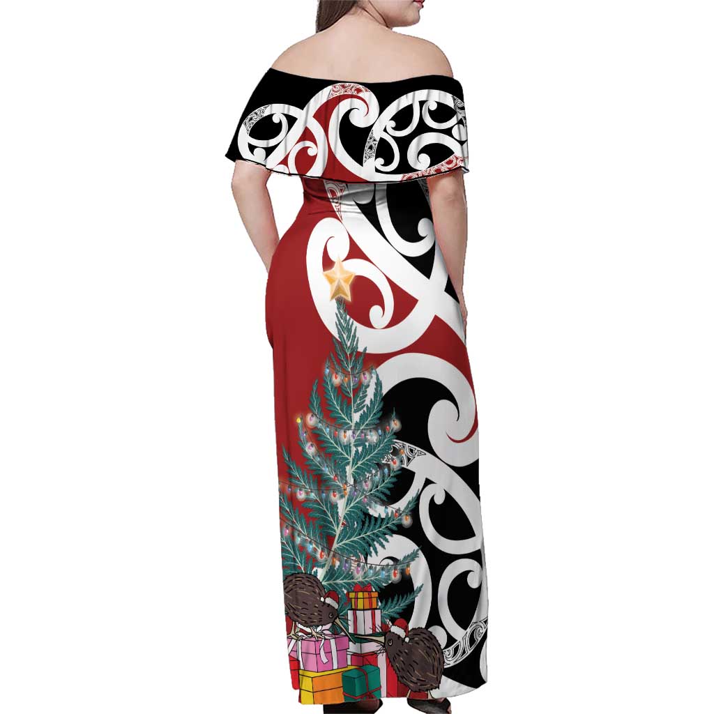 New Zealand Silver Fern Christmas Tree Family Matching Off Shoulder Maxi Dress and Hawaiian Shirt Meri Kirihimete - Polynesian Pride