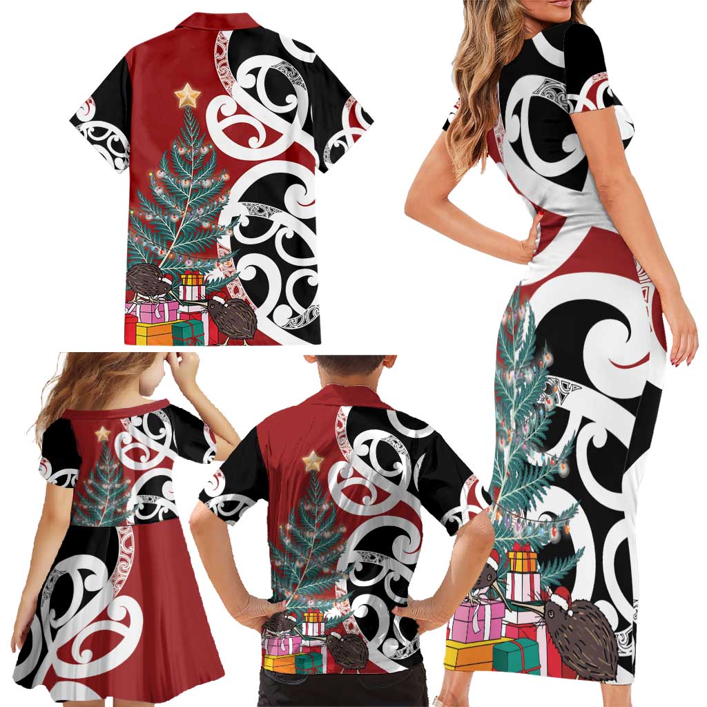 New Zealand Silver Fern Christmas Tree Family Matching Short Sleeve Bodycon Dress and Hawaiian Shirt Meri Kirihimete - Polynesian Pride