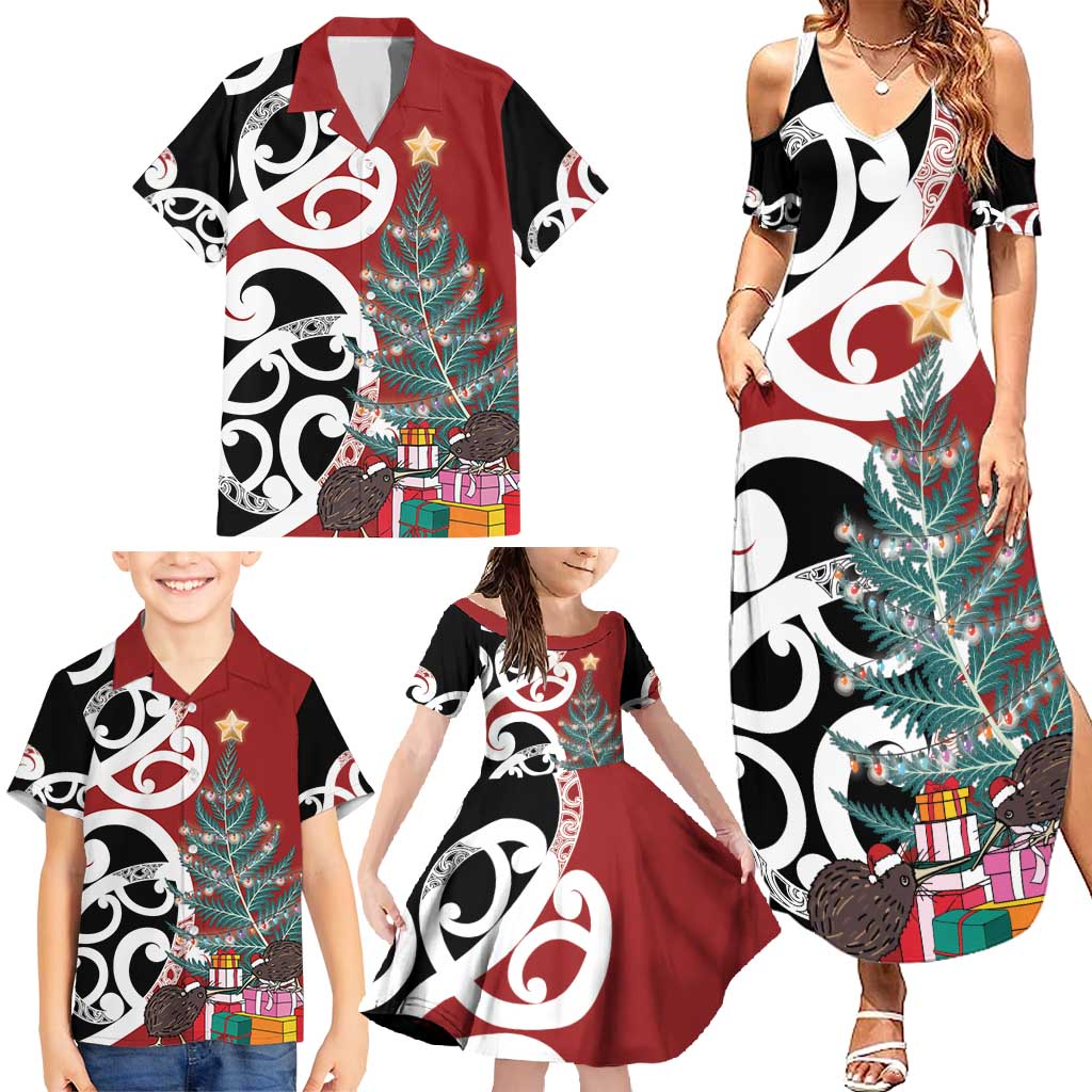 New Zealand Silver Fern Christmas Tree Family Matching Summer Maxi Dress and Hawaiian Shirt Meri Kirihimete - Polynesian Pride