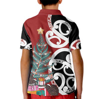 New Zealand Silver Fern Christmas Tree Kid Polo Shirt Meri Kirihimete - Polynesian Pride