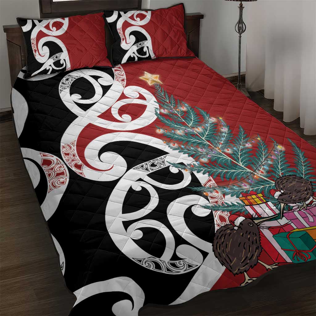 New Zealand Silver Fern Christmas Tree Quilt Bed Set Meri Kirihimete - Polynesian Pride