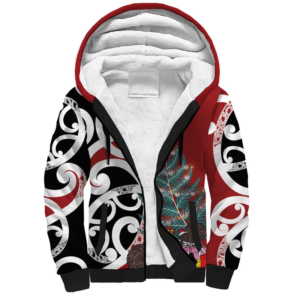 New Zealand Silver Fern Christmas Tree Sherpa Hoodie Meri Kirihimete - Polynesian Pride