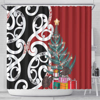 New Zealand Silver Fern Christmas Tree Shower Curtain Meri Kirihimete - Polynesian Pride