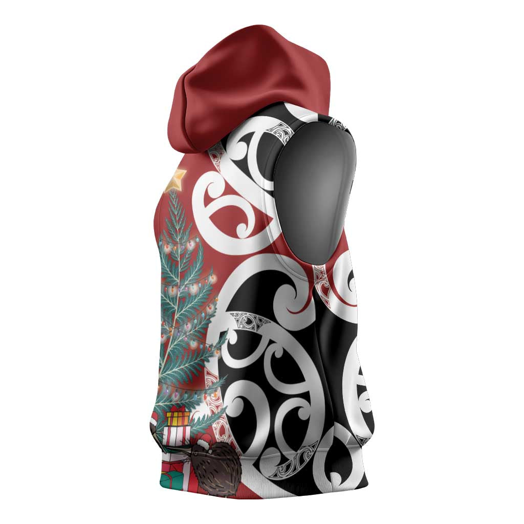 New Zealand Silver Fern Christmas Tree Sleeveless Hoodie Meri Kirihimete - Polynesian Pride