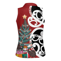 New Zealand Silver Fern Christmas Tree Women Sleeveless Polo Shirt Meri Kirihimete - Polynesian Pride