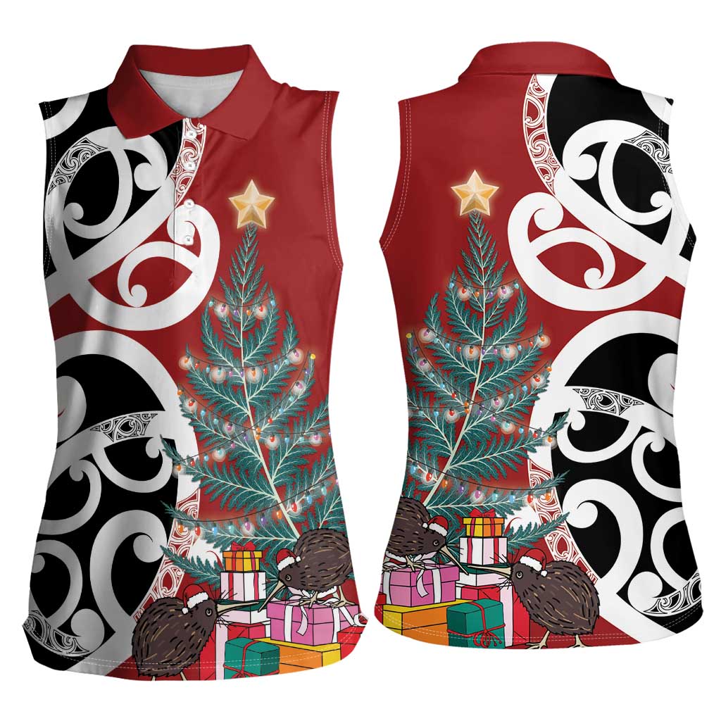 New Zealand Silver Fern Christmas Tree Women Sleeveless Polo Shirt Meri Kirihimete - Polynesian Pride