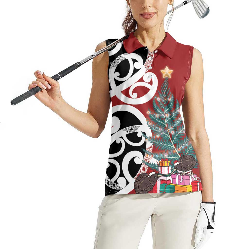 New Zealand Silver Fern Christmas Tree Women Sleeveless Polo Shirt Meri Kirihimete - Polynesian Pride