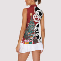 New Zealand Silver Fern Christmas Tree Women Sleeveless Polo Shirt Meri Kirihimete - Polynesian Pride