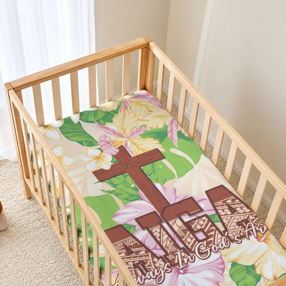 Samoa AIGA Floral Theme Baby Bed Cover Always In God's Arms LT7 - Polynesian Pride