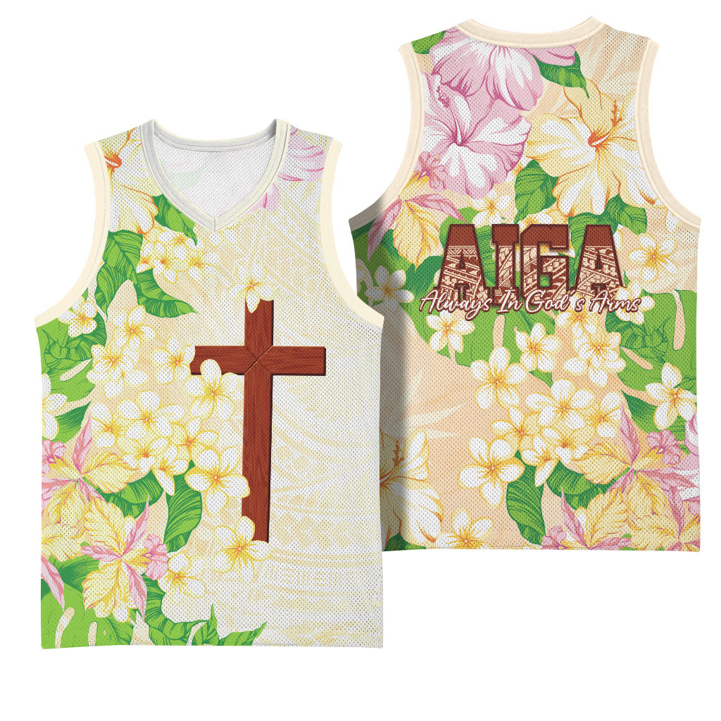 Samoa AIGA Floral Theme Basketball Jersey Always In God's Arms LT7 - Polynesian Pride