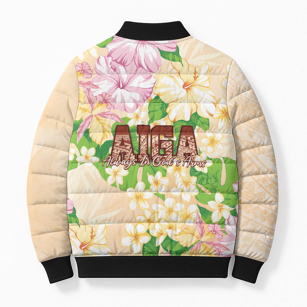 Samoa AIGA Floral Theme Bomber Puffer Jacket Always In God's Arms