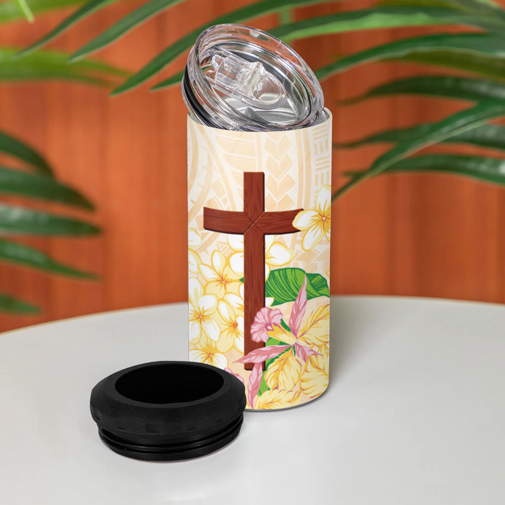 Samoa AIGA Floral Theme 4 in 1 Can Cooler Tumbler Always In God's Arms