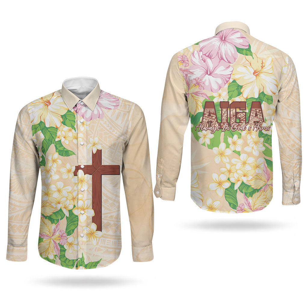 Samoa AIGA Floral Theme Couples Matching Off Shoulder Maxi Dress and Long Sleeve Button Shirt Always In God's Arms
