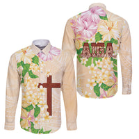 Samoa AIGA Floral Theme Family Matching Long Sleeve Bodycon Dress and Hawaiian Shirt Always In God's Arms