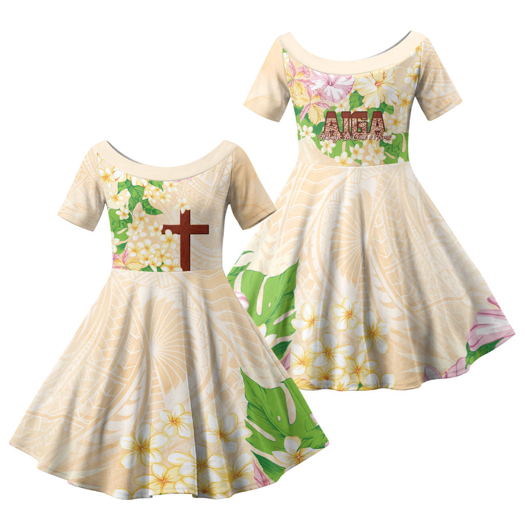 Samoa AIGA Floral Theme Family Matching Long Sleeve Bodycon Dress and Hawaiian Shirt Always In God's Arms